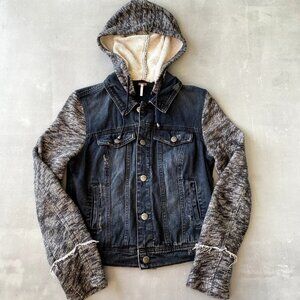 Free People Jacket Womens small jean hooded sweat sleeves‎ button up boho